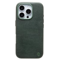 Чехол-накладка для Apple iPhone 16 Pro Натуральная кожа (темно-зеленый) Cellis SM031 SafeMag