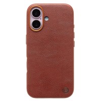 Чехол-накладка для Apple iPhone 16 Натуральная кожа (коричневый) Cellis SM031 SafeMag
