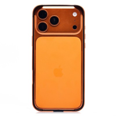 Чехол-бампер - металлический с силиконовыми бортами для Apple iPhone 17 Pro Max (Космический оранжевый)