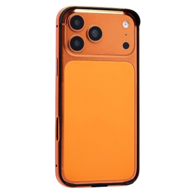 Чехол-бампер - металлический с силиконовыми бортами для Apple iPhone 17 Pro Max (Космический оранжевый)