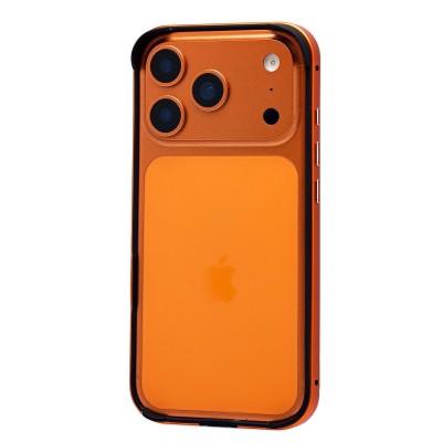 Чехол-бампер - металлический с силиконовыми бортами для Apple iPhone 17 Pro (Космический оранжевый)