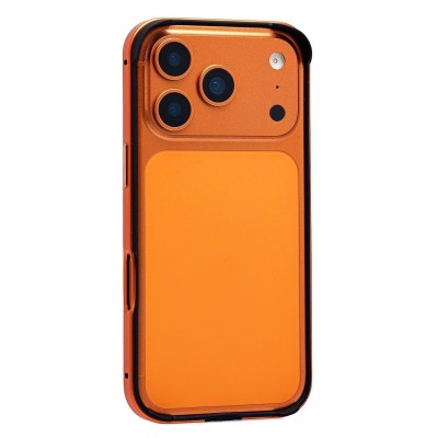 Чехол-бампер - металлический с силиконовыми бортами для Apple iPhone 17 Pro (Космический оранжевый)