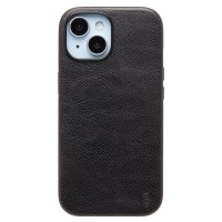 Чехол-накладка для Apple iPhone 15 Натуральная кожа (Черный) Cellis SM031 SafeMag