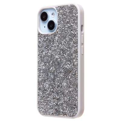Чехол-накладка для Apple iPhone 15 россыпь кристаллов (Серебристый) PC071 POSH SHINE