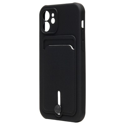 Чехол-накладка для Apple iPhone 12 (черный) - SC304 с картхолдером