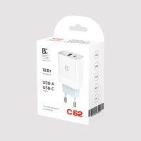 Сетевое зарядное устройство USB/Type-C BC C62 (18W, QC3.0, PD, 2 порта) Белый