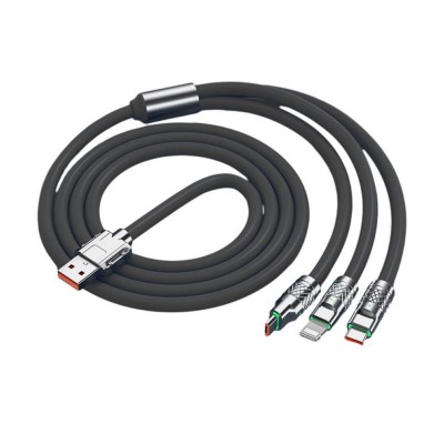 Кабель USB - 3 в 1 (Lightning + MicroUSB + Type-C) 6A, 1 м Черный