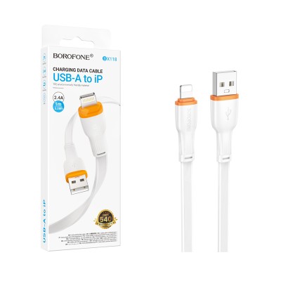 Кабель USB - Lightning Borofone BX118 (2.4A, плоский) Белый