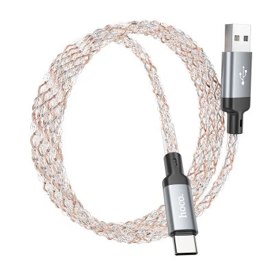 Кабель USB - Lightning Hoco U112 (2.4А, прозрачный светящийся) Серый