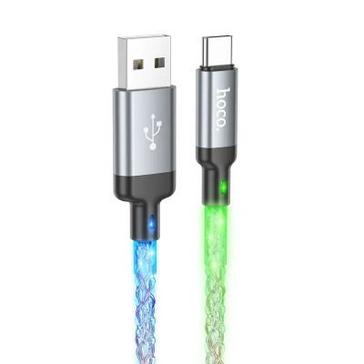 Кабель USB - Lightning Hoco U112 (2.4А, прозрачный светящийся) Серый