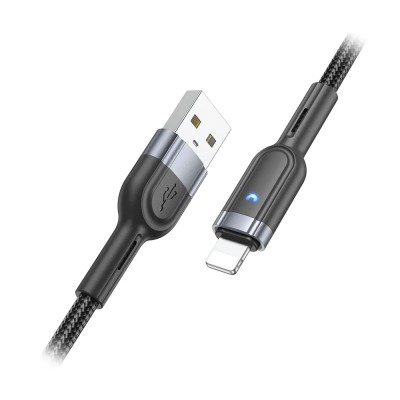 Кабель USB - Lightning Hoco U117 (2.4A, интеллектуальное отключение, оплетка нейлон) Черный