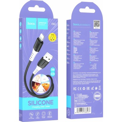 Кабель USB - Lightning Hoco X82 (2.4А, оплетка силикон, термостойкий) Черный