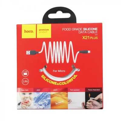Кабель USB - MicroUSB Hoco X21 Plus (2.4A, силикон, термостойкий) Белый