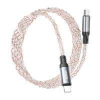 Кабель Type-C - Lightning Hoco U112 (3A, 20W, PD, прозрачный, светодиодный) Серый