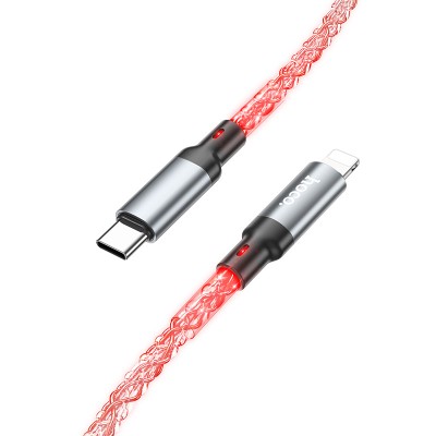 Кабель Type-C - Lightning Hoco U112 (3A, 20W, PD, прозрачный, светодиодный) Серый