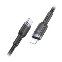 Кабель Type-C - Lightning Hoco U117 (3A, 20W, PD, интеллект. отключение, оплетка нейлон) Черный