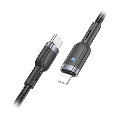 Кабель Type-C - Lightning Hoco U117 (3A, 20W, PD, интеллект. отключение, оплетка нейлон) Черный