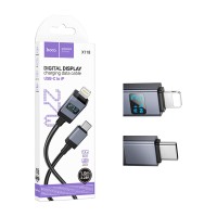 Кабель Type-C - Lightning Hoco X118 (3A, 27W, PD, оплетка нейлон, с дисплеем) Черный
