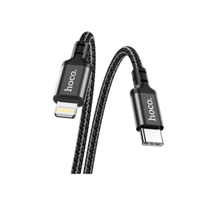 Кабель Type-C - Lightning Hoco X14 (3A, 20W, PD, оплетка нейлон) Черный