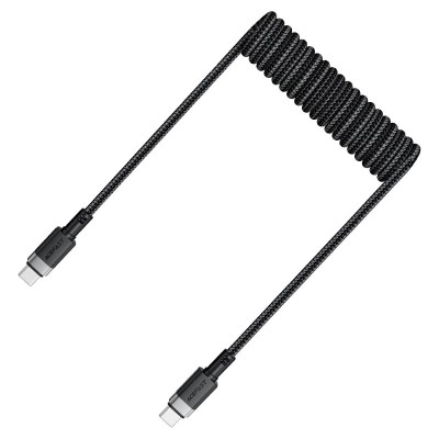 Кабель Type-C - Type-C Acefast C14-03 (3A, 60W, PD, пружинный, оплетка нейлон, 1,2 м) Черный