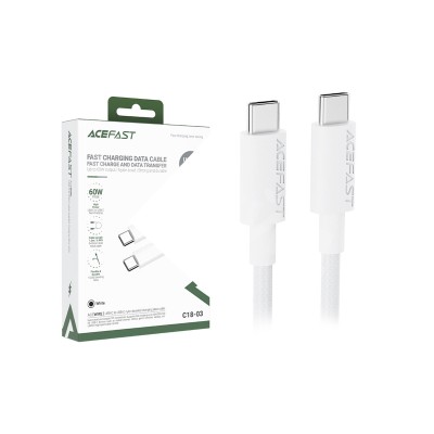 Кабель Type-C - Type-C Acefast C18-03 (3A, 60W, PD, оплетка нейлон, 1,2 м) Белый