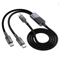 Кабель Type-C - 2 в 1 (Type-C + Type-C) Hoco U139 (5A, 100W, PD, оплетка ткань, 1,2 м) Черный