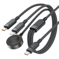 Кабель Type-C - 3 в 1 (Type-C+Type-C+БЗ 15W) Acefast C6-11 (3A, 100W, оплетка нейлон, 1,2 м) Черный
