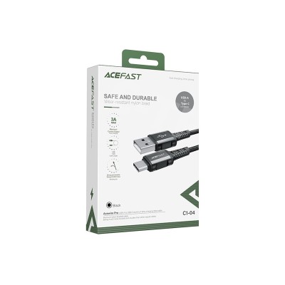 Кабель USB - Type-C Acefast C1-04 (3A, оплетка нейлон, 1,2 м) Черный