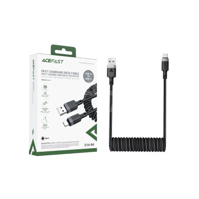 Кабель USB - Type-C Acefast C14-04 (3A, пружинный, оплетка нейлон, 1,2 м) Черный