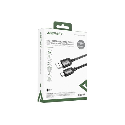 Кабель USB - Type-C Acefast C20-04 (3A, оплетка нейлон, 1,2 м) Черный