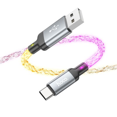 Кабель USB - Type-C Hoco U112 (3A, прозрачный светящийся) Серый