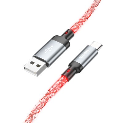 Кабель USB - Type-C Hoco U112 (3A, прозрачный светящийся) Серый
