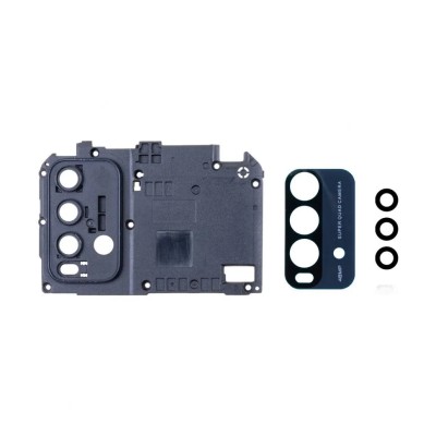 Стекло камеры для Xiaomi Redmi 9T (комплект 3 шт.) в сборе с рамкой Черный