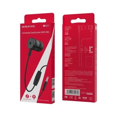 Гарнитура "3,5 мм" Jack Borofone BM31 (вакуумные) Черный
