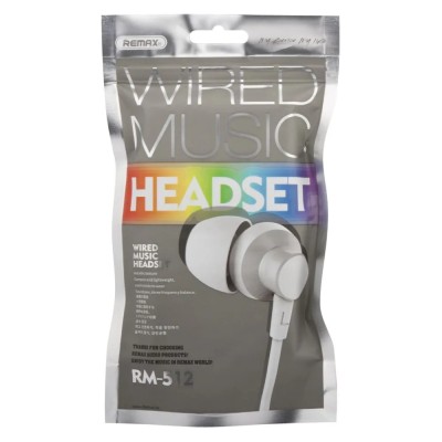 Гарнитура "3,5 мм" Jack Remax RM-512 (вакуумные) Белый