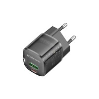 Сетевое зарядное устройство USB/Type-C Borofone BN17 (20W, QC3.0, PD, 2 порта, прозрачный) Черный
