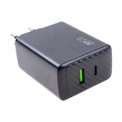 Сетевое зарядное устройство USB/Type-C GaN (65W, QC3.0, PD, 2 порта) Черный