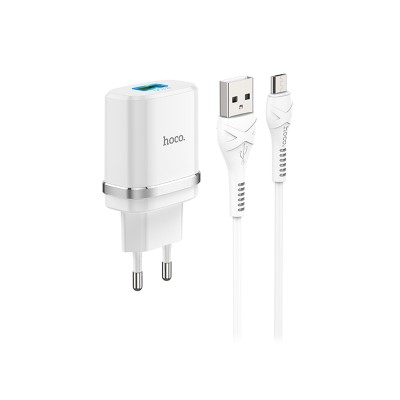 Сетевое зарядное устройство USB Hoco C12Q (18W, QС3.0, кабель MicroUSB) Белый