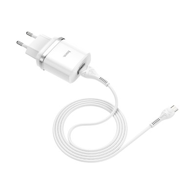 Сетевое зарядное устройство USB Hoco C12Q (18W, QС3.0, кабель MicroUSB) Белый