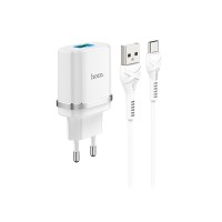 Сетевое зарядное устройство USB Hoco C12Q (18W, QС3.0, кабель Type-C) Белый