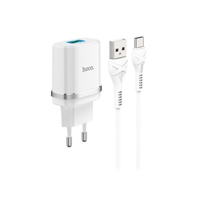 Сетевое зарядное устройство USB Hoco C12Q (18W, QС3.0, кабель Type-C) Белый