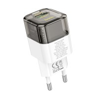 Сетевое зарядное устройство USB/Type-C Hoco C131A (30W, QC3.0, PD, 2 порта, прозрачный) Черный