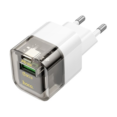 Сетевое зарядное устройство USB/Type-C Hoco C131A (30W, QC3.0, PD, 2 порта, прозрачный) Черный