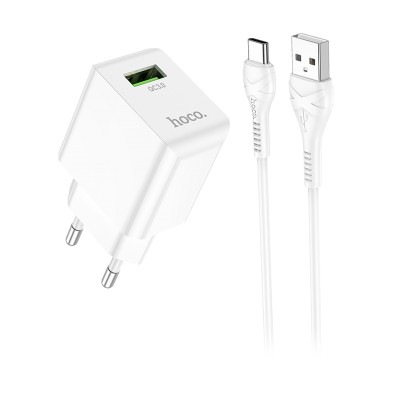 Сетевое зарядное устройство USB Hoco C98A (18W, QС3.0, кабель Type-C) Белый