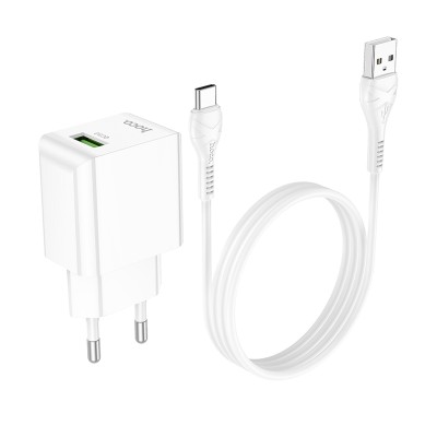Сетевое зарядное устройство USB Hoco C98A (18W, QС3.0, кабель Type-C) Белый