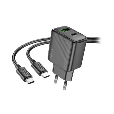 Сетевое зарядное устройство USB/Type-C Hoco CS23A (30W, QC3.0, PD, 2 порта, кабель Type-C-Type-C) Черный