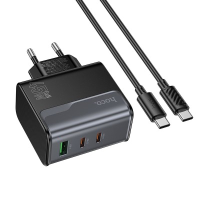 Сетевое зарядное устройство USB/Type-C Hoco CS75A (70W, QC3.0, PD, 3 порта, кабель Type-C-Type-C) Черный