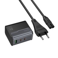 Сетевое зарядное устройство USB/Type-C Hoco CS76A (70W, QC3.0, PD, 3 порта, с сетевым кабелем) Черный