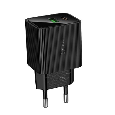 Сетевое зарядное устройство USB/Type-C Hoco CS84A (30W, QC3.0, PD, 2 порта, с дисплеем) Черный