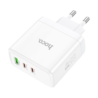 Сетевое зарядное устройство USB/Type-C Hoco N30 (65W, QС3.0, PD, 3 порта, GaN) Белый